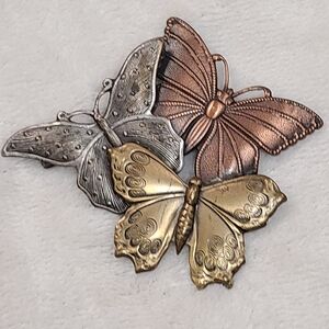 Vintage K&T Tri Tone Butterfly Brooch